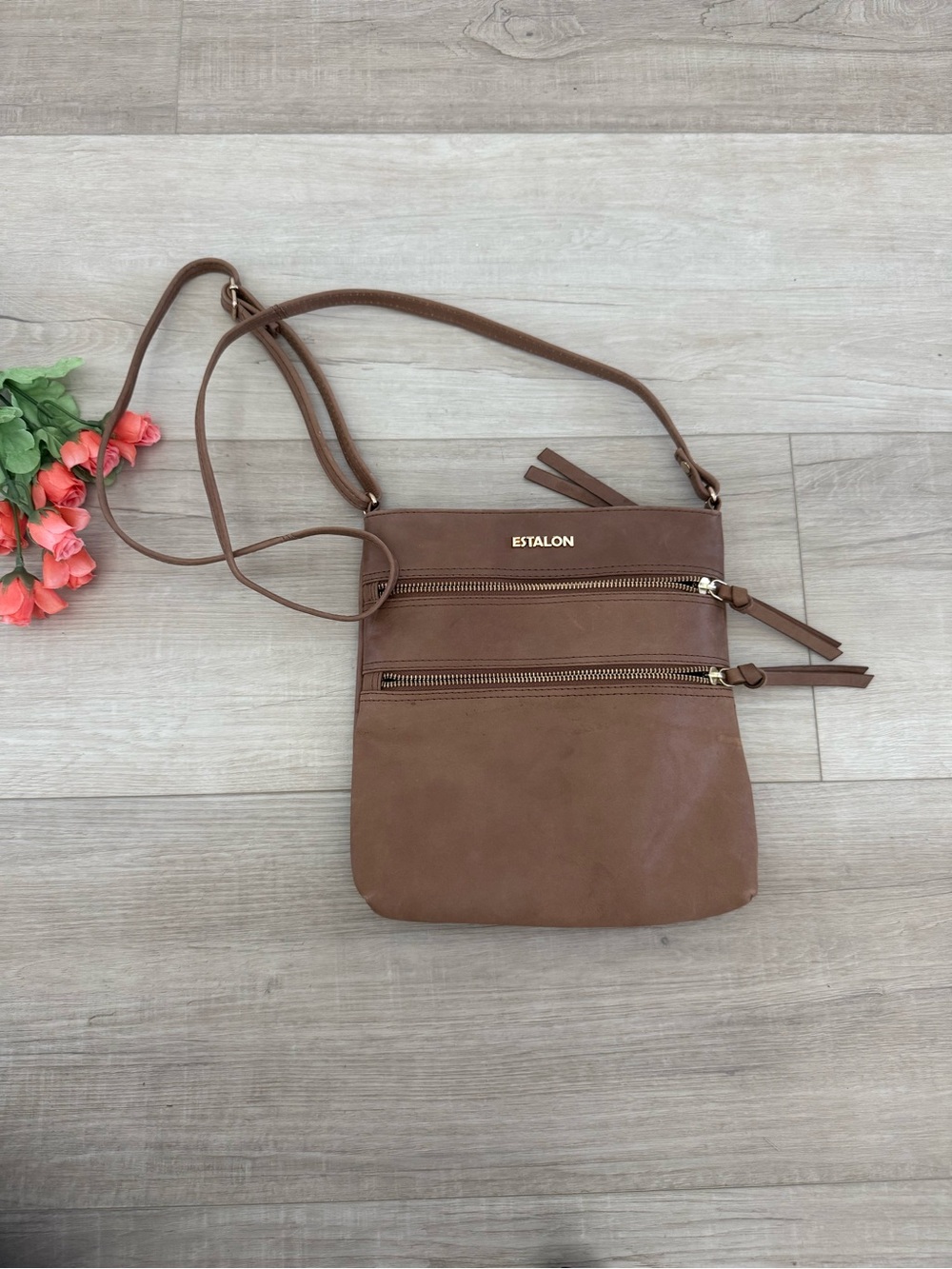 Estalon Brown Smooth Genuine
Leather Crossbody Bag